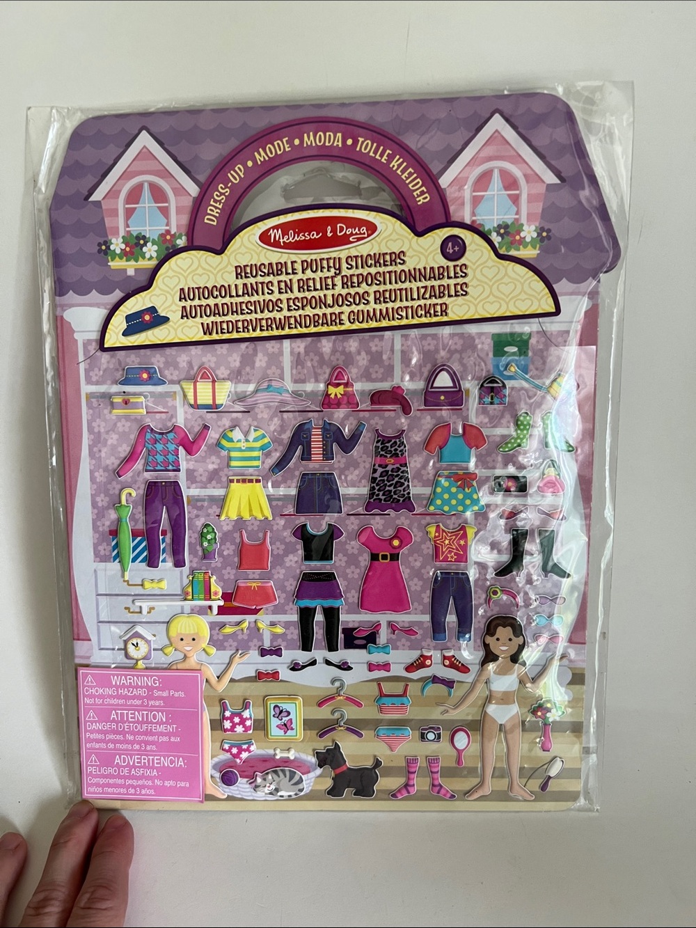 Melissa & Doug Girls Reusable Puffy Dress-Up Sticker Set in Pink & Purple